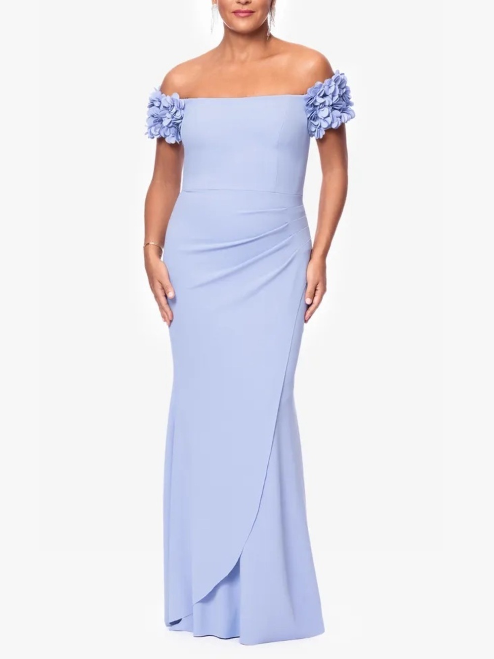NWT Xscape Off The Shoulder Ruffle Scuba Crepe Gown Dress Periwinkle Purple 4
